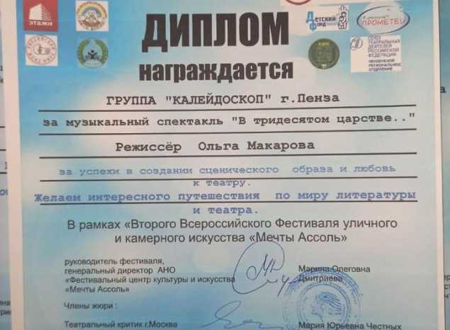 Группа «Калейдоскоп» награждена дипломом в рамках Фестиваля уличного камерного искусства «Мечты Ассоль»